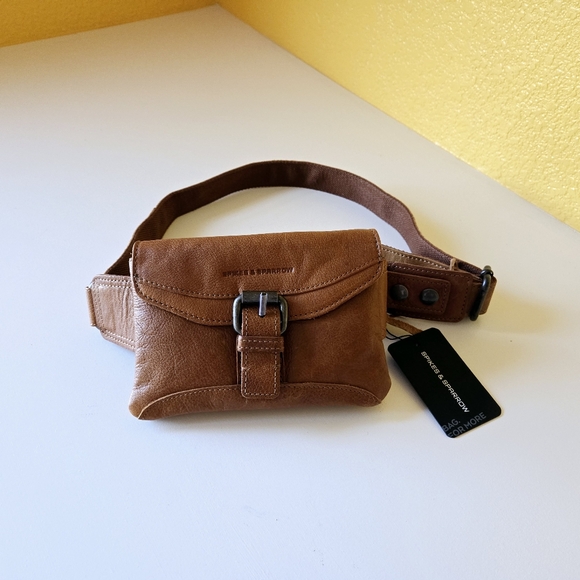 SPIKES & SPARROW Genuine Leather Front Pocket Big Waist Belt Bag Fanny Pack Tan - Picture 4 of 16